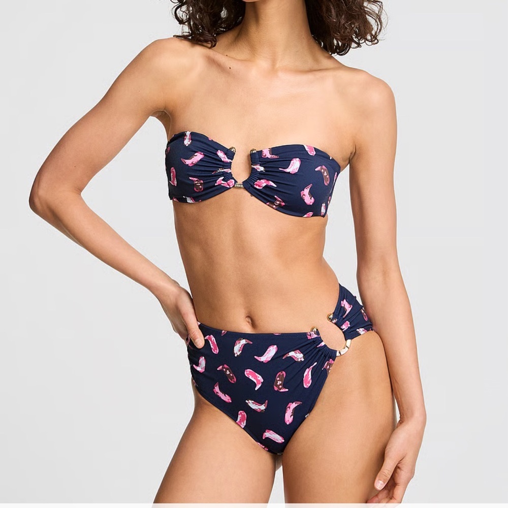 Brand NEW PINK ALL-AMERICAN HORSESHOE BANDEAU BIKINI Top L/DD & Bottoms XL